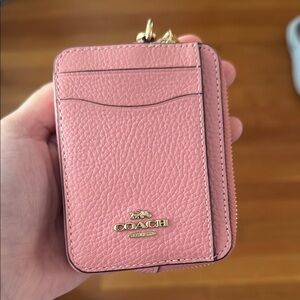 Coach Pink Key Card Holder with Textured Leather